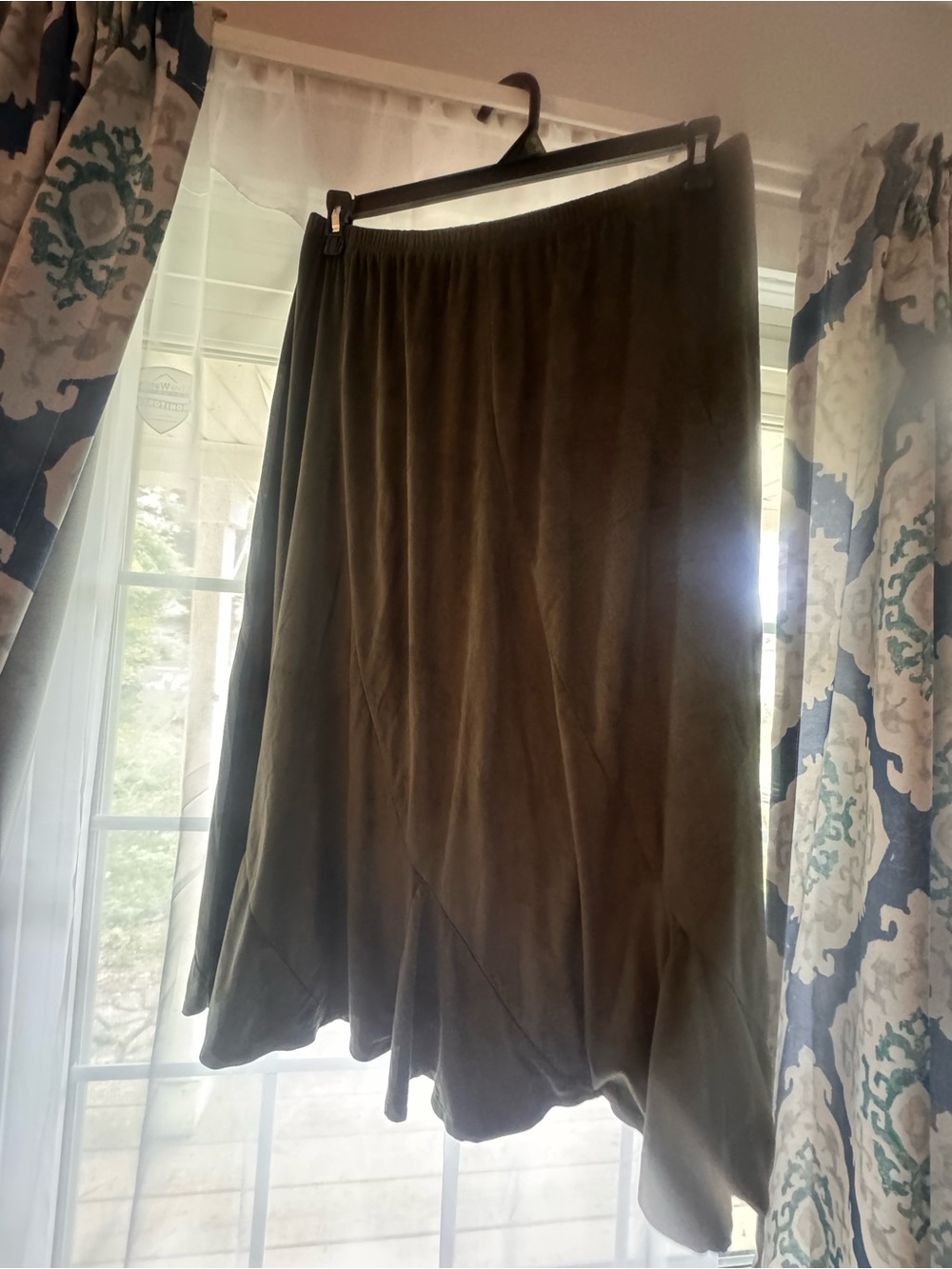Women's Olive Green A-Line Midi Skirt
